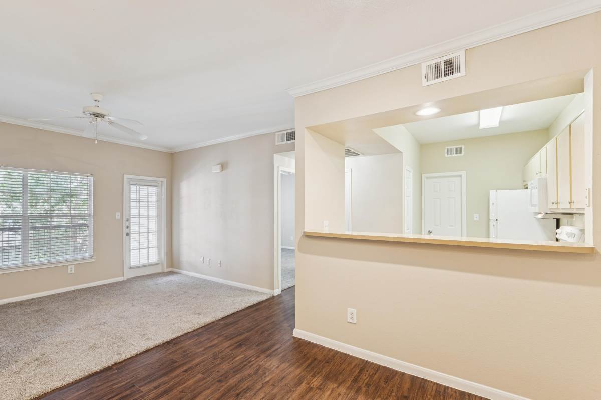 Apartment living area at Mayfair Park in Houston, Texas
