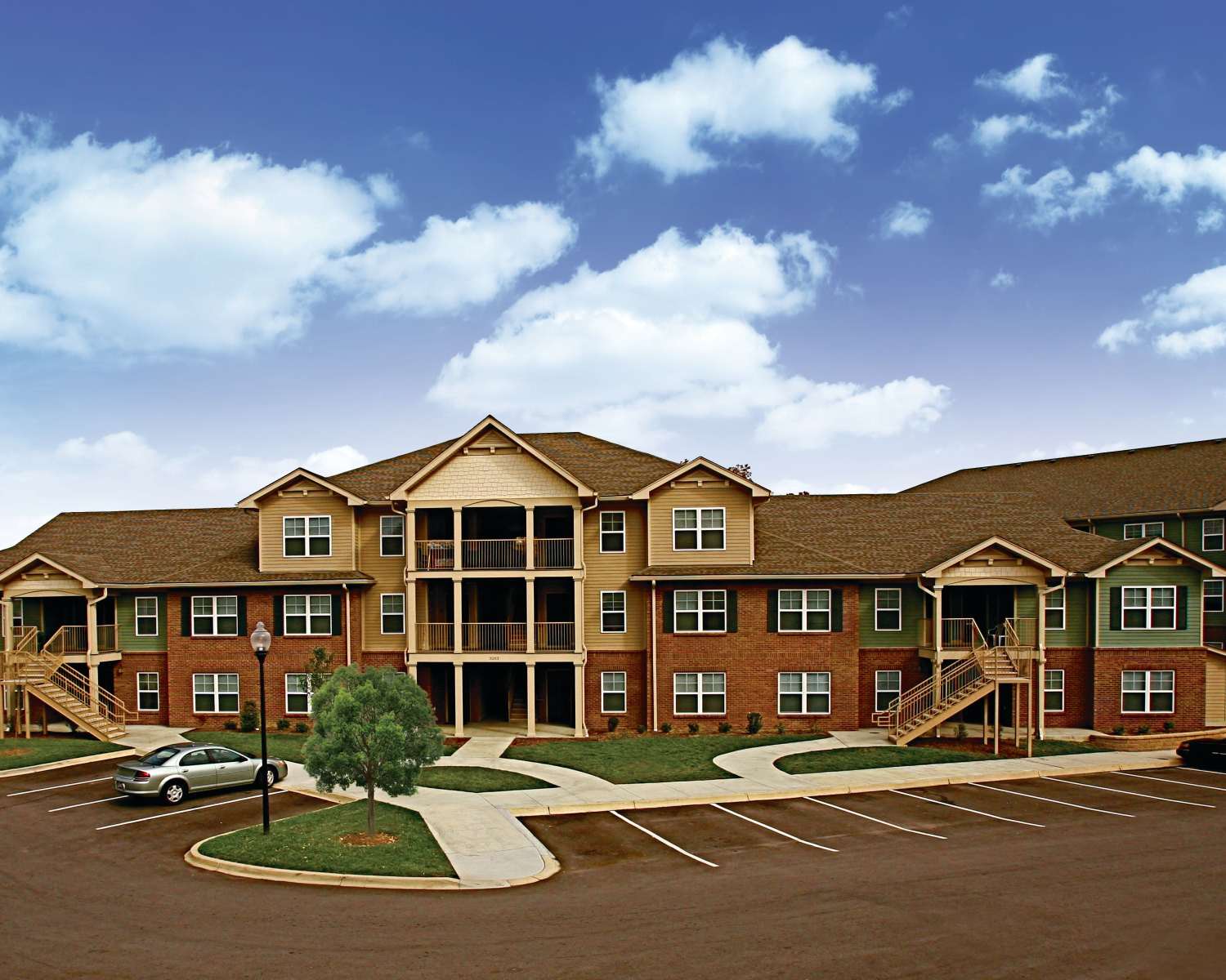 Exterior view of community at Whispering Woods in Louisville, Kentucky
