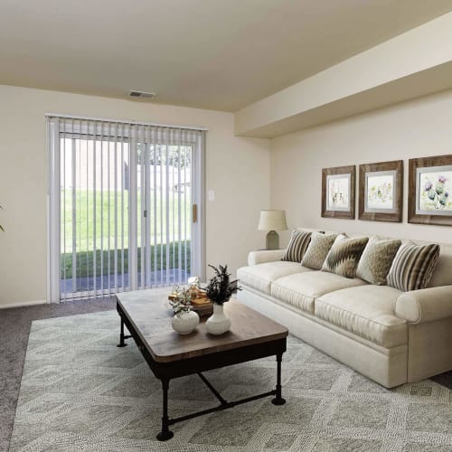 Model living room at Mariner's Pointe in Joppatowne, Maryland