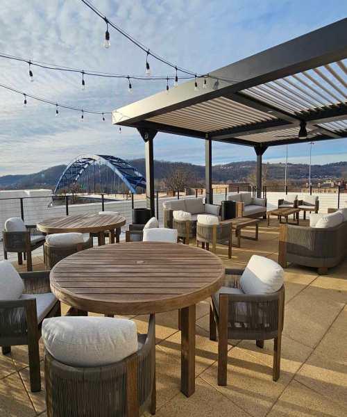 Rooftop terrace at The Doris On Main in Wheeling, West Virginia
