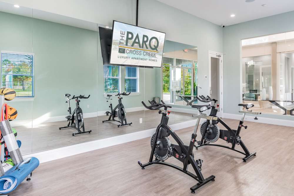 Yoga room at The Parq at Cross Creek in Tampa, Florida