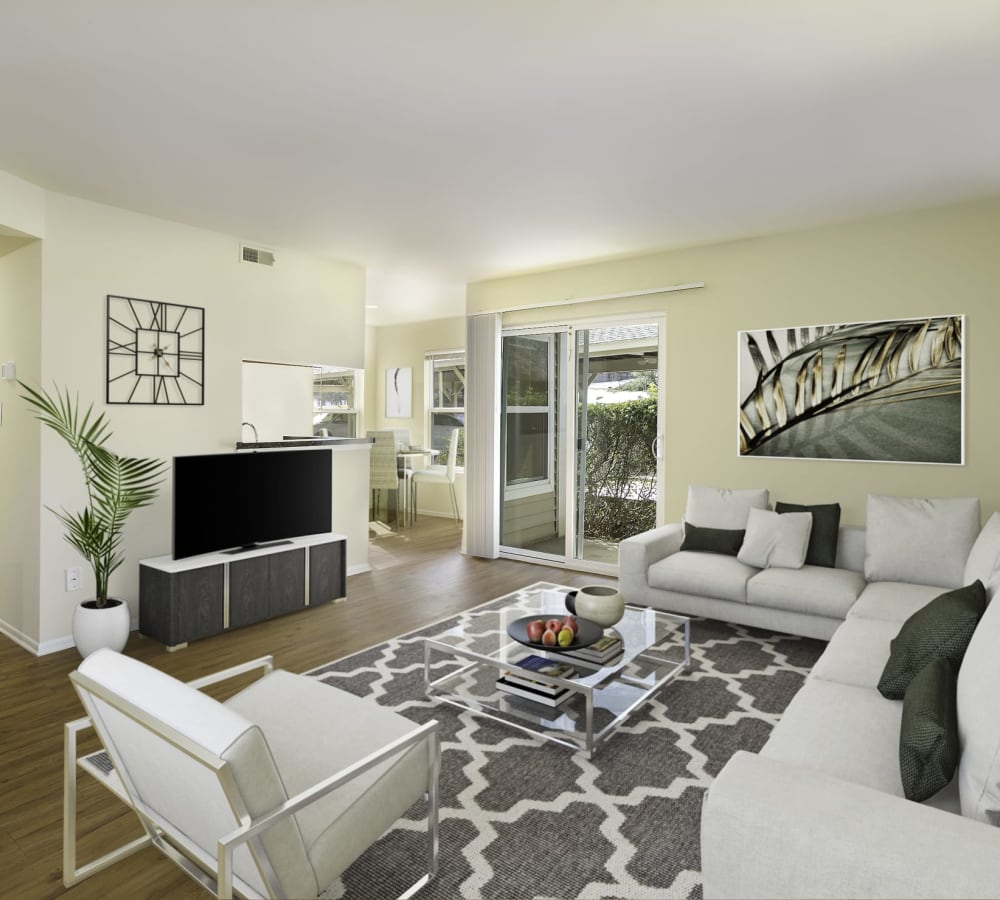 A furnished living room at Springwoods at Lake Ridge in Woodbridge, Virginia