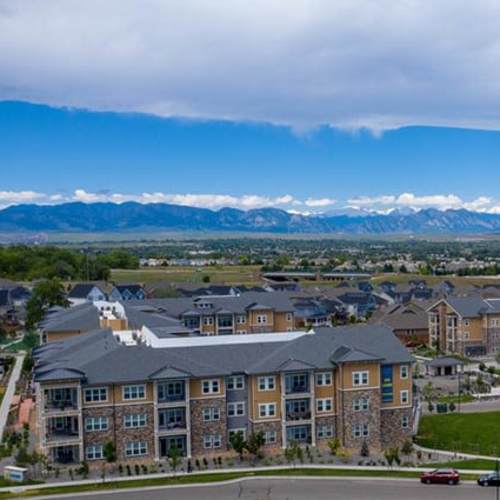 Arial view of community at Caliber at Hyland Village in Westminster, Colorado