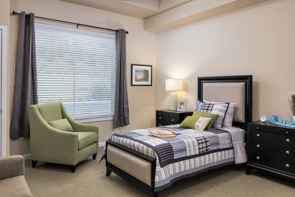 Large resident bedrooms at Merrill Gardens at Woodstock in Woodstock, Georgia. 