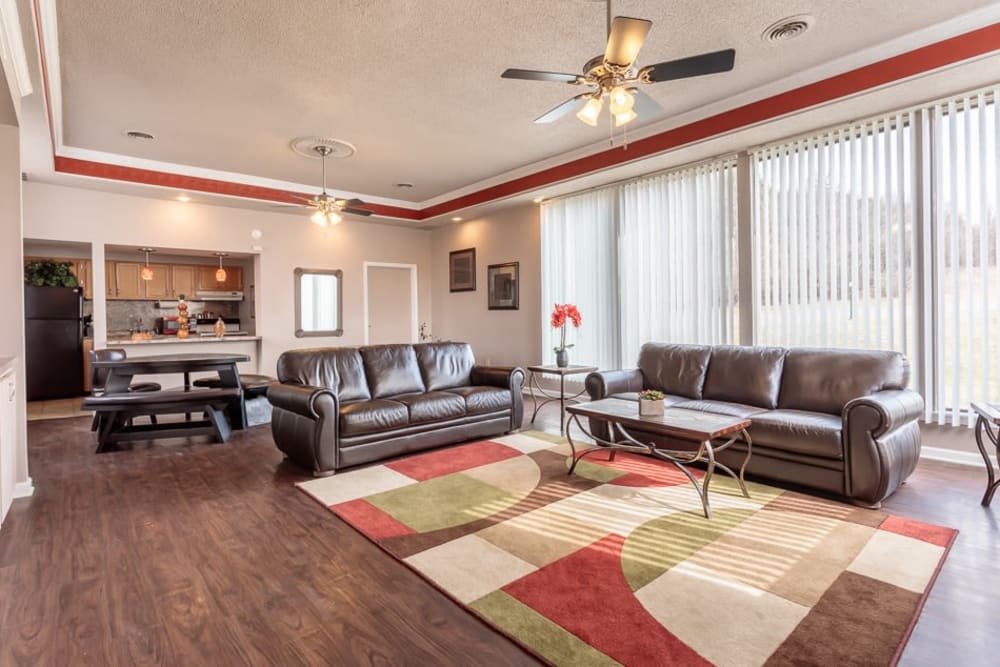 Resident clubhouse with a kitchen at Steeplechase Apartments in Camillus, New York