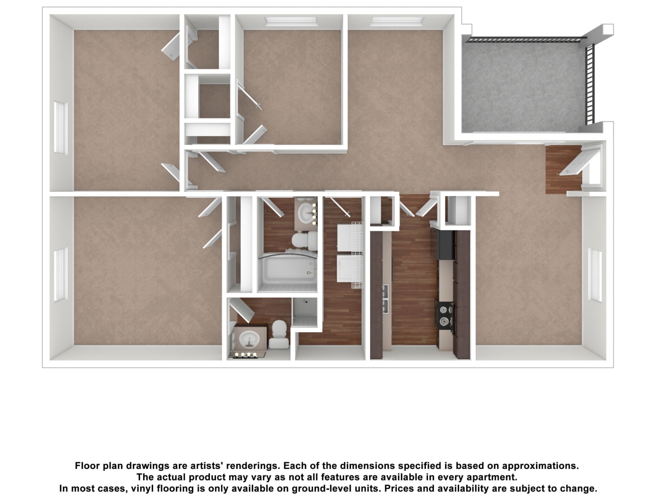 3x2 floor plan drawing at Carriage Hills Apartments in Macon, Georgia