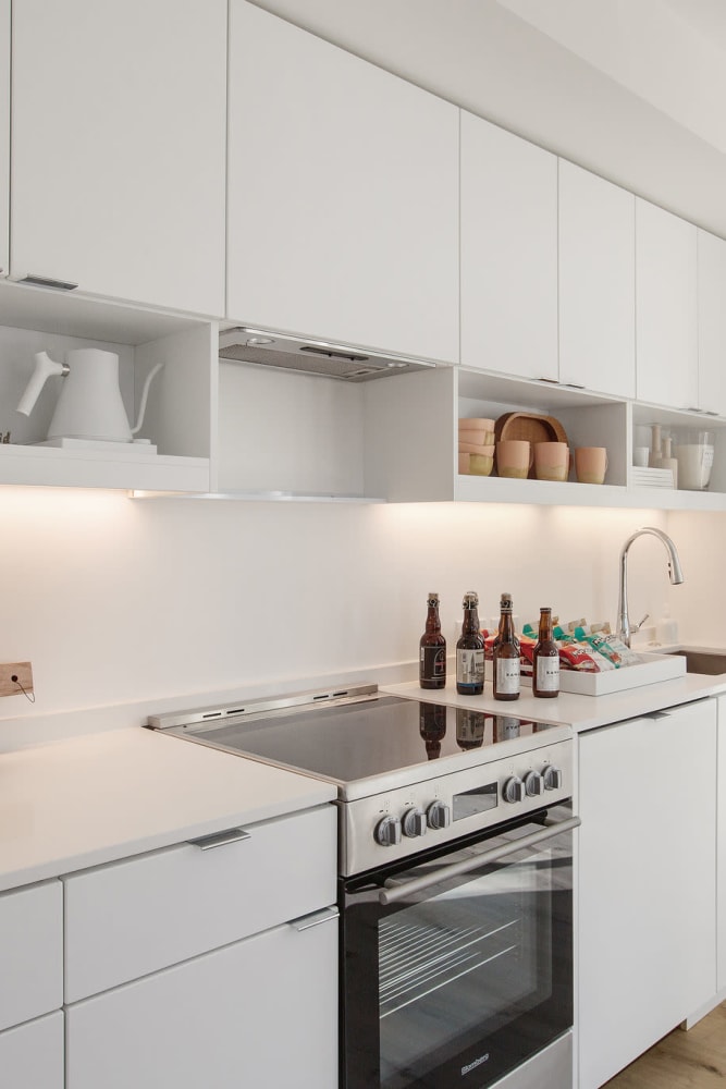 Modern kitchen with stainless-steel appliances at 188 Octavia in San Francisco, California