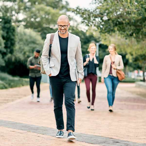 A man walking to work at Darby Development in Mount Pleasant, South Carolina