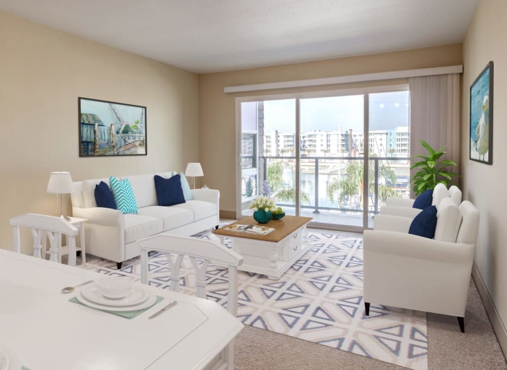 Sleek modern décor in an apartment at Harborside Marina Bay Apartments in Marina del Rey, California