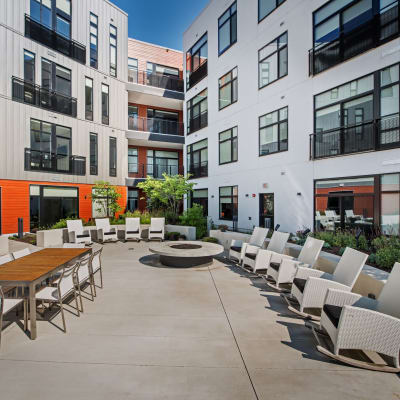Outdoor fire pit at Eastside Bond Apartments in Pittsburgh, PA