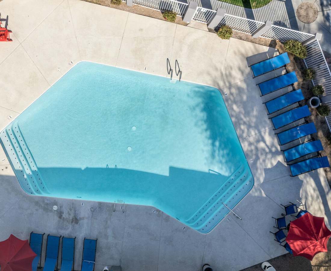 Top view of the community swimming pool at 544 Southern Apartments in Mesa, Arizona