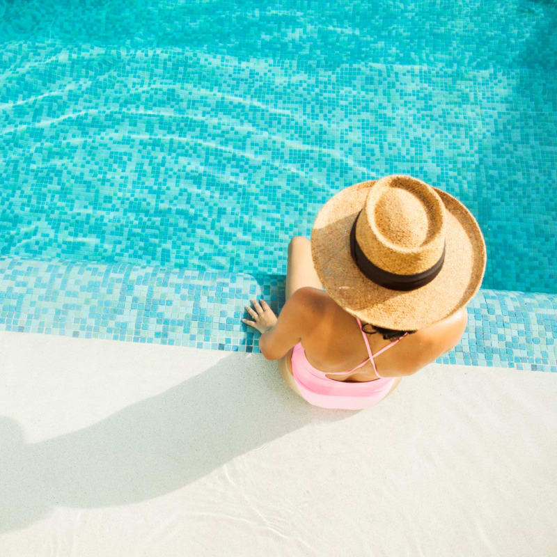 Resident enjoying or beautiful pool at Senita on Cave Creek in Phoenix, Arizona