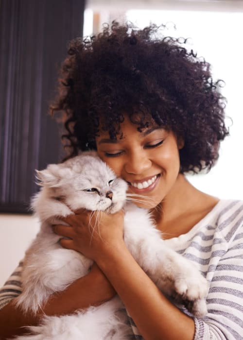 Resident petting her cat at Bellerose at Bees Ferry in Charleston, South Carolina