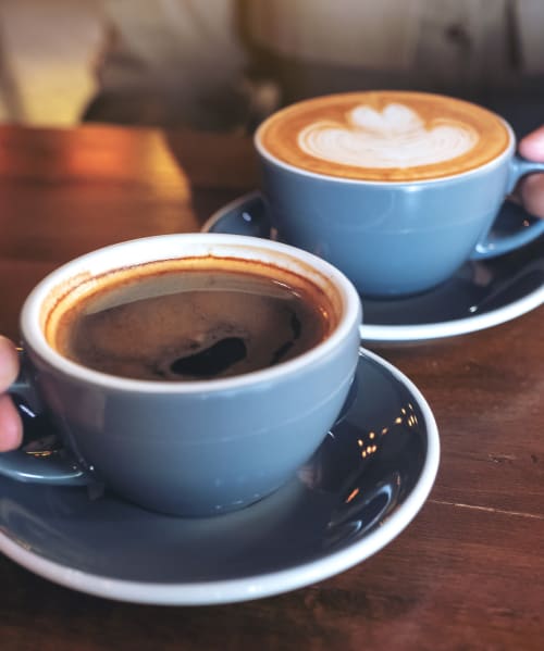 Coffees at a shop near Triangle Square Senior Apartments in Los Angeles, California