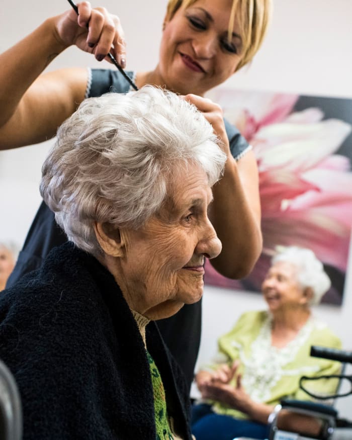 Resident getting her hair done at the salon in The Springs at The Waterfront in Vancouver, Washington