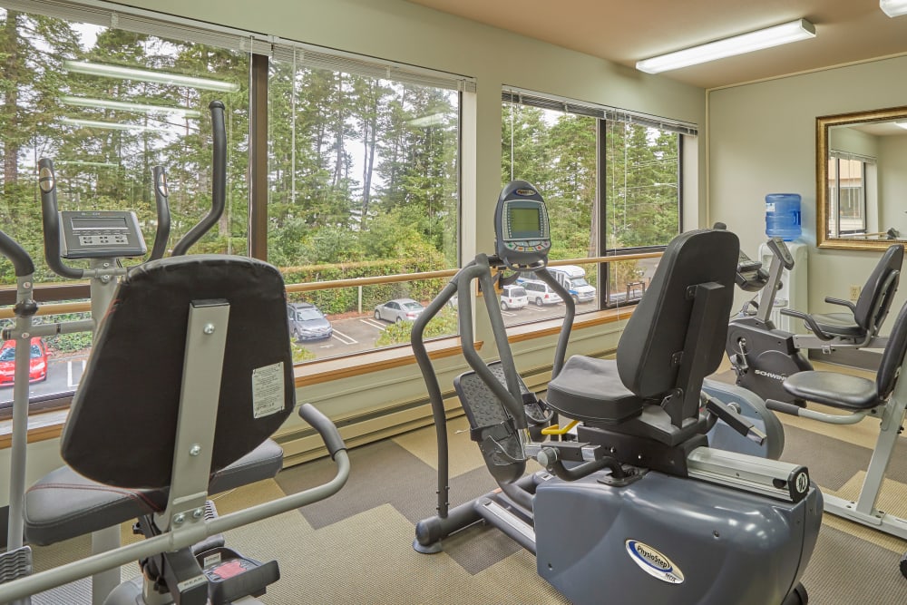 Gym equipment available to residents at Shorewood Senior Living in Florence, Oregon