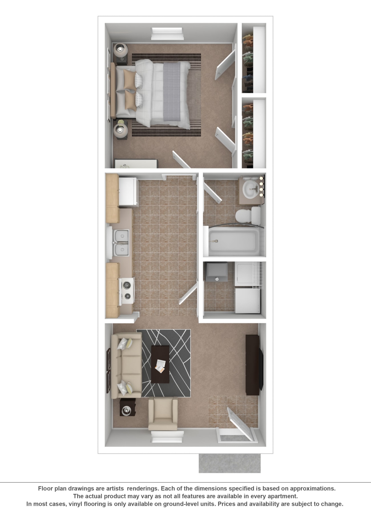 1x1 floor plan drawing at Home Place Apartments in East Ridge, Tennessee