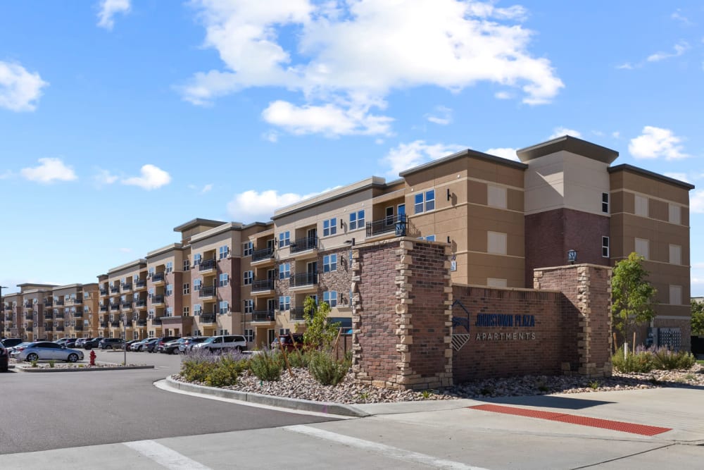 Exterior view of building at Johnstown Plaza in Johnstown, Colorado
