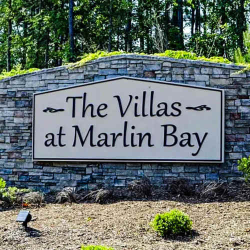 Community entrance sign at Villas at Marlin Bay in Clover, South Carolina