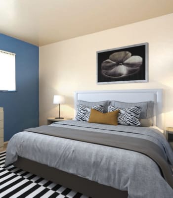 Model bedroom at Coral Gardens Apartment Homes in Hayward, California
