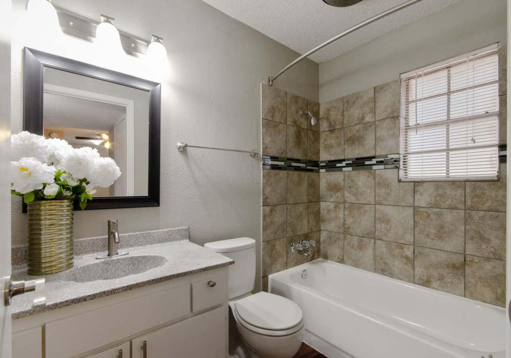 Bathroom with vanity unit at 1000 Mary Apartment Homes in Iowa Park,Texas