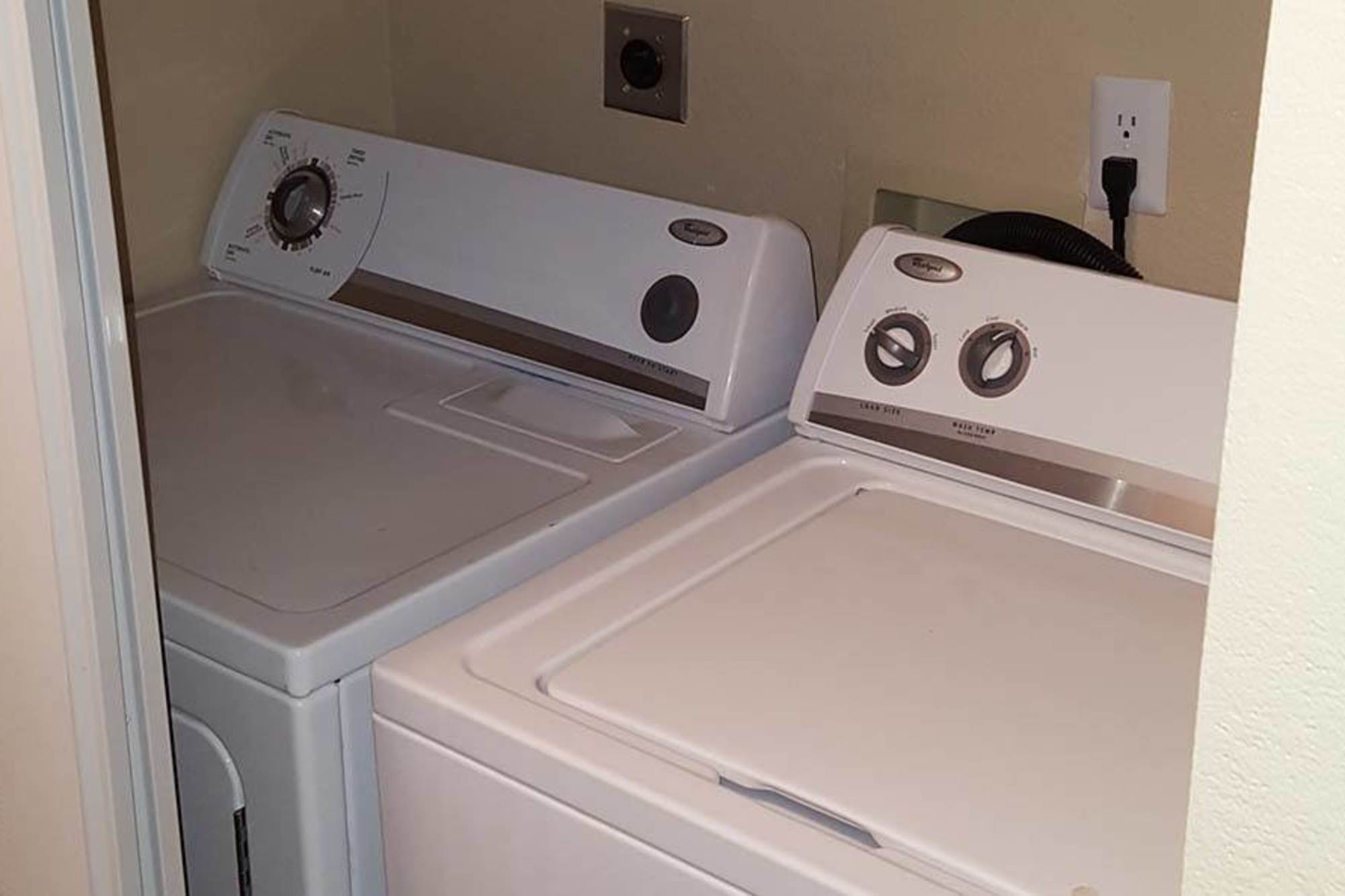 A washer and dryer at Lakeview Village Apartments in Spring Valley, California