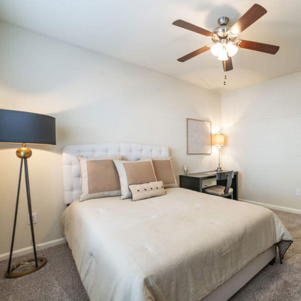 Modern bedroom at Avonlea Towne Lake in Woodstock, Georgia