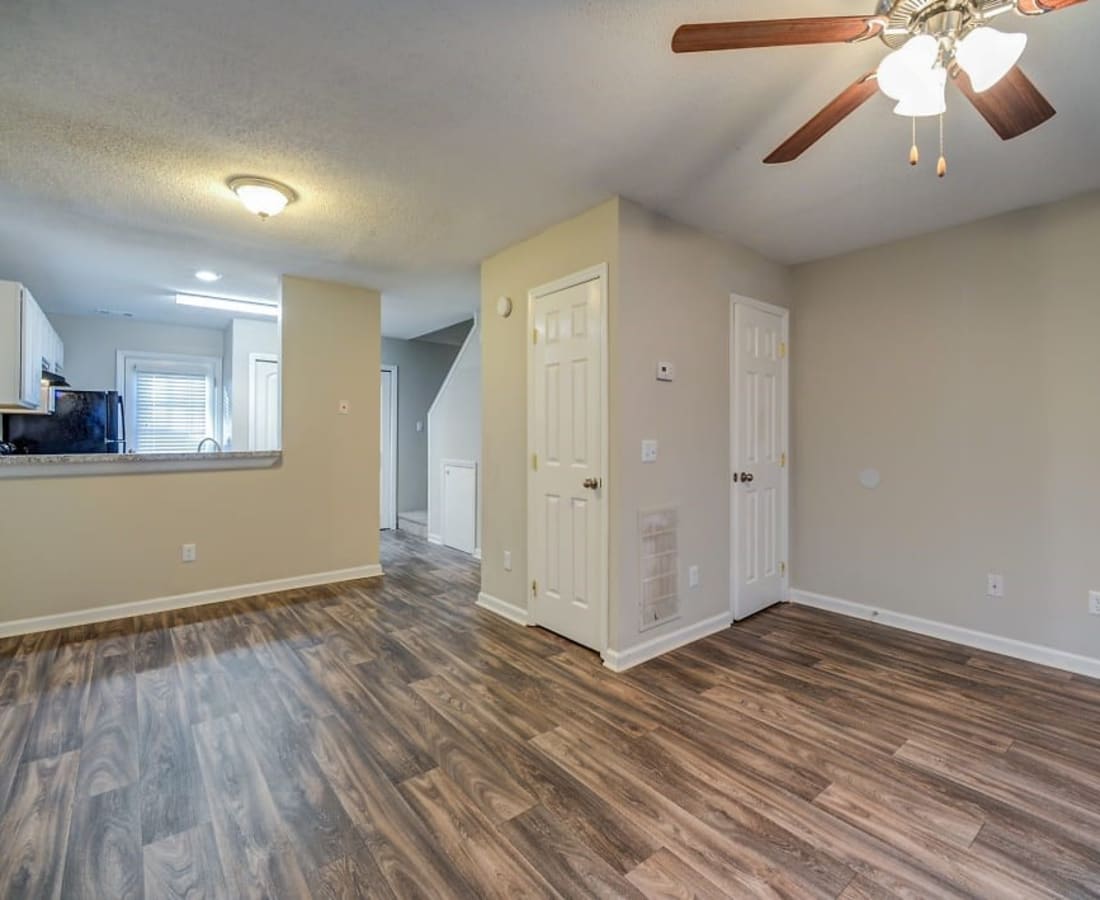 Wood-style flooring in a townhome at Forest Edge Townhomes in Raleigh, North Carolina