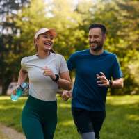 Residents jogging at Woodland Village Apartments in Breckenridge, Texas