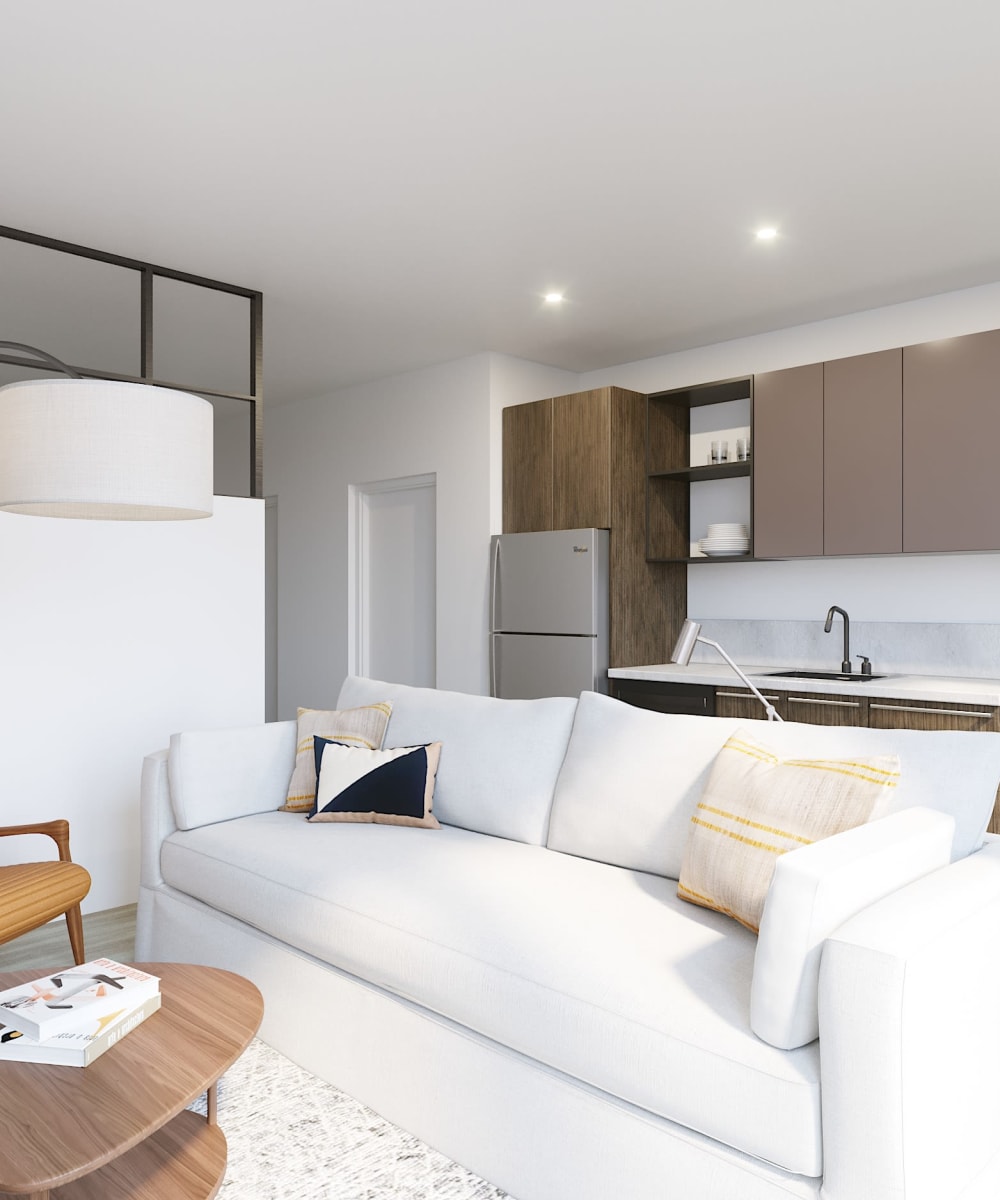 A comfortable apartment living room at Arthaus Apartments in Allston, Massachusetts