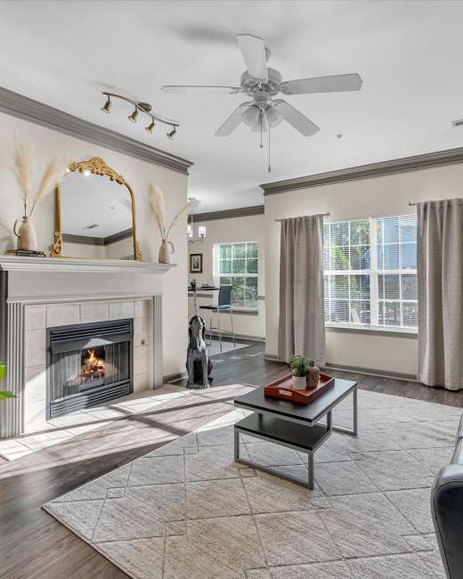 Resident apartment with fireplace at The Landing Fayetteville in Fayetteville, Arkansas