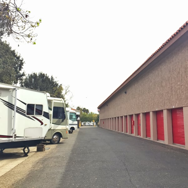 RV and boat parking across from outdoor units at StorQuest Self Storage in Camarillo, California
