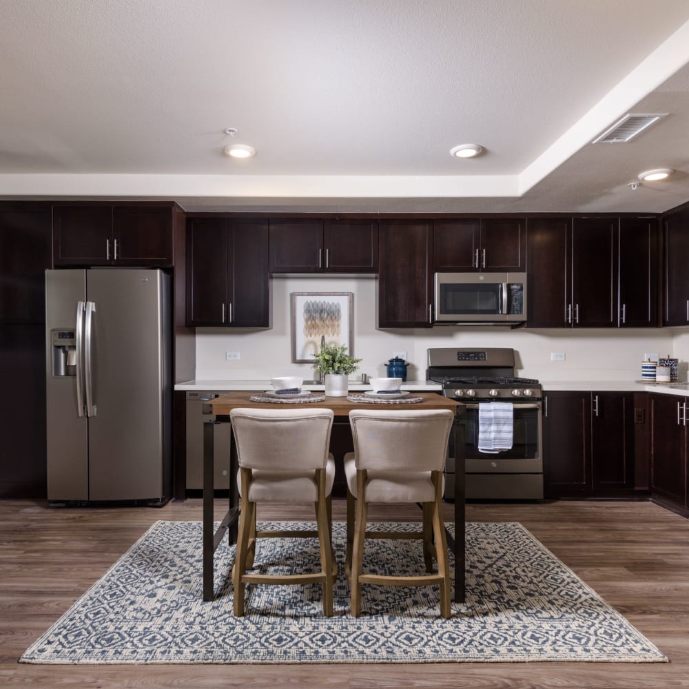 Dining table in model apartment home at Portside Ventura Harbor in Ventura, California