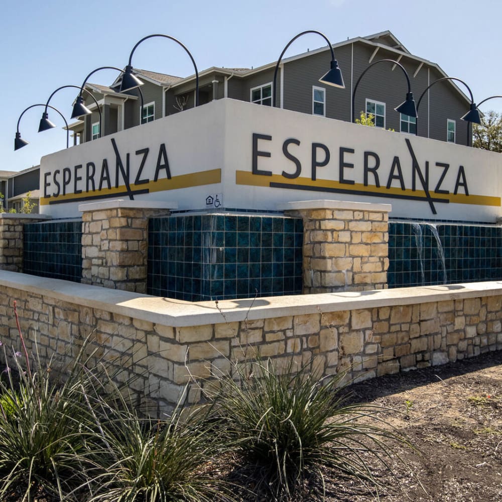 Community sign at Esperanza in San Antonio, Texas