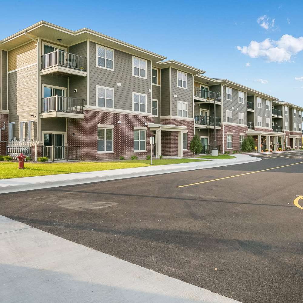 Exterior view of the apartment building at Chelsea Commons in Sugar Grove, Illinois