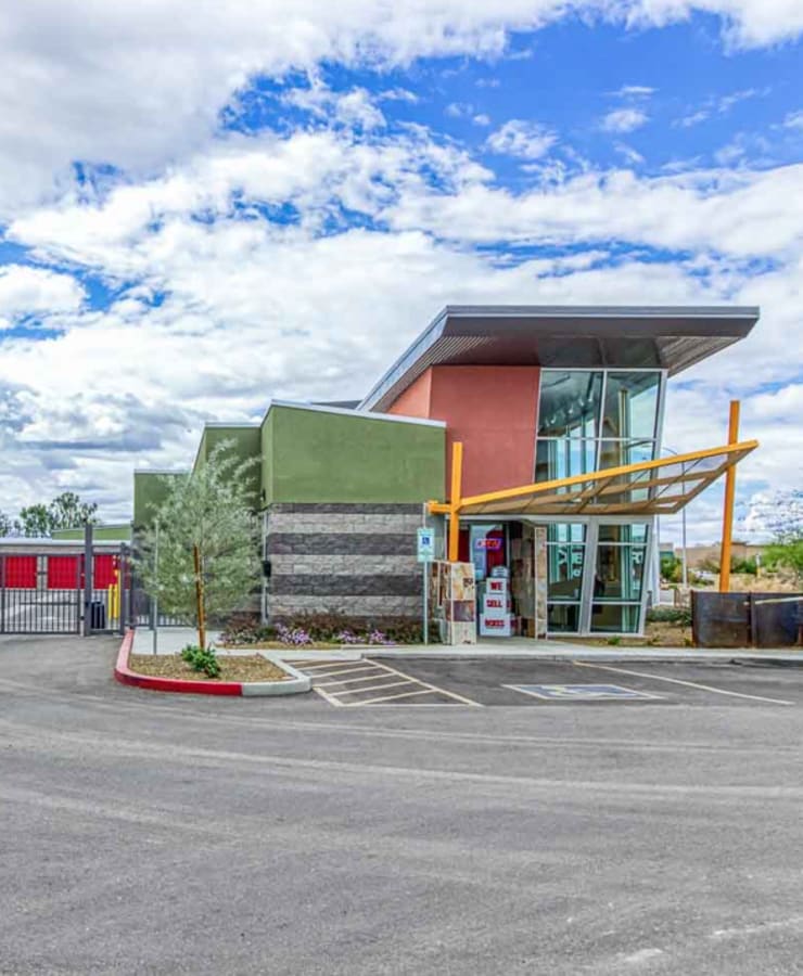 The exterior of the main entrance at StorQuest Self Storage in Surprise, Arizona