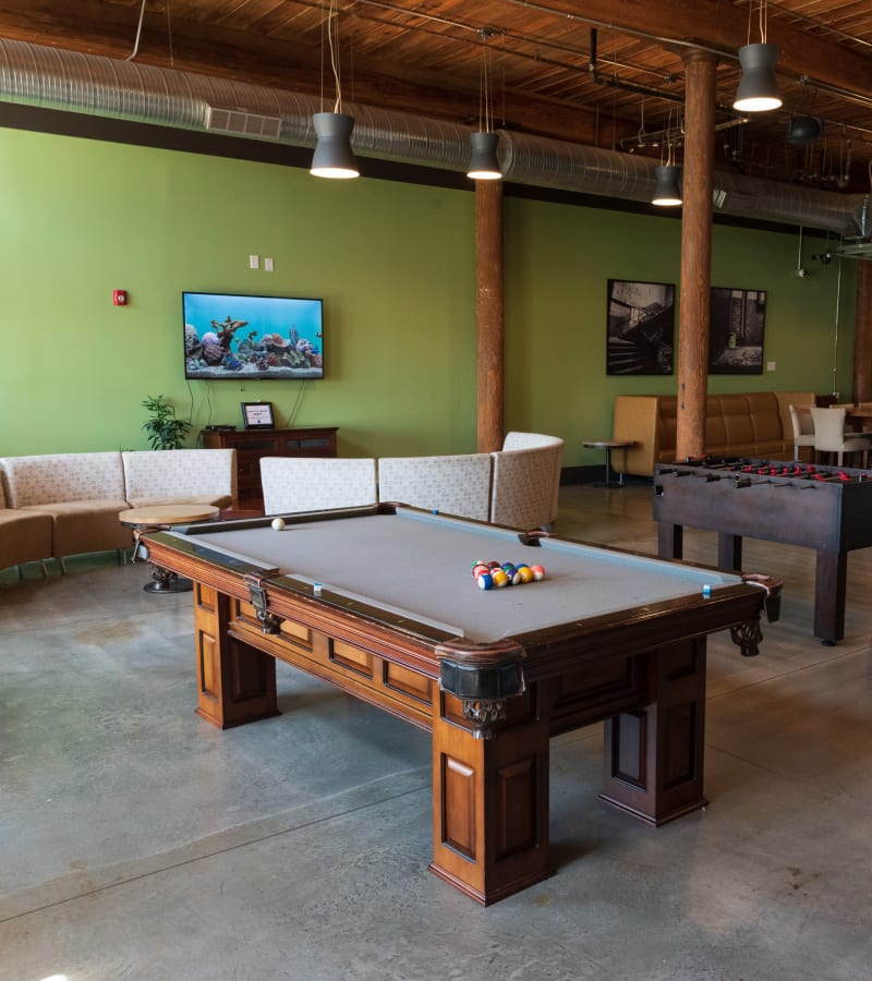 Pool table on clubhouse at Loray Mill Lofts in Gastonia, North Carolina