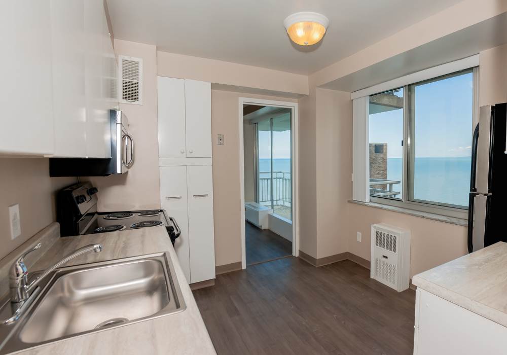A view of the kitchen at 12000 Edgewater in Lakewood, Ohio