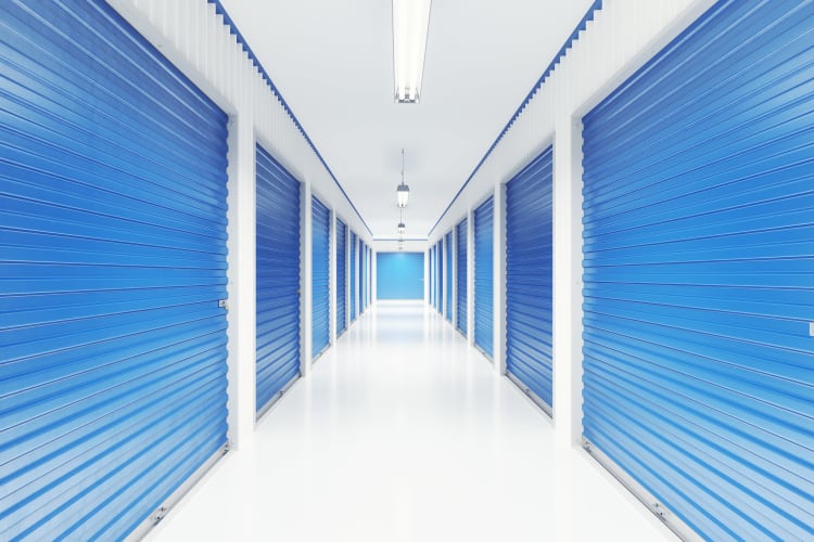 Bright and clean interior storage unit hallway at Storage Star in Dallas, Texas