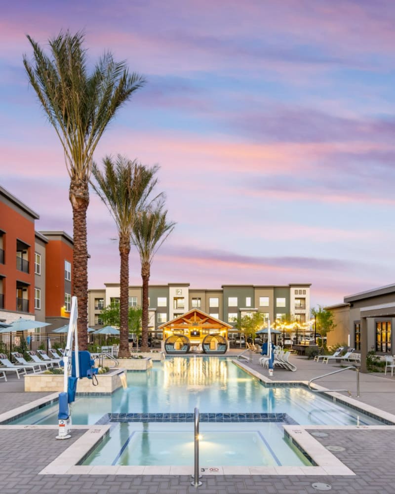 Beautiful palm tree lined pool at The Wyatt, Gilbert, Arizona