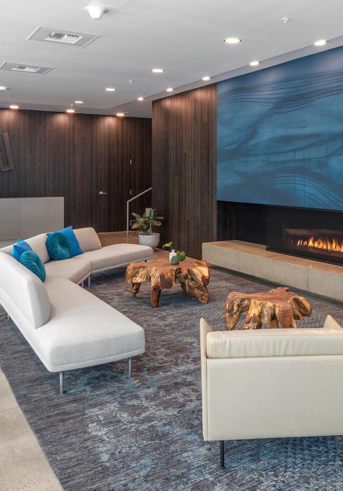 Modern decor in the lobby at TwentyTwenty Apartments in Portland, Oregon