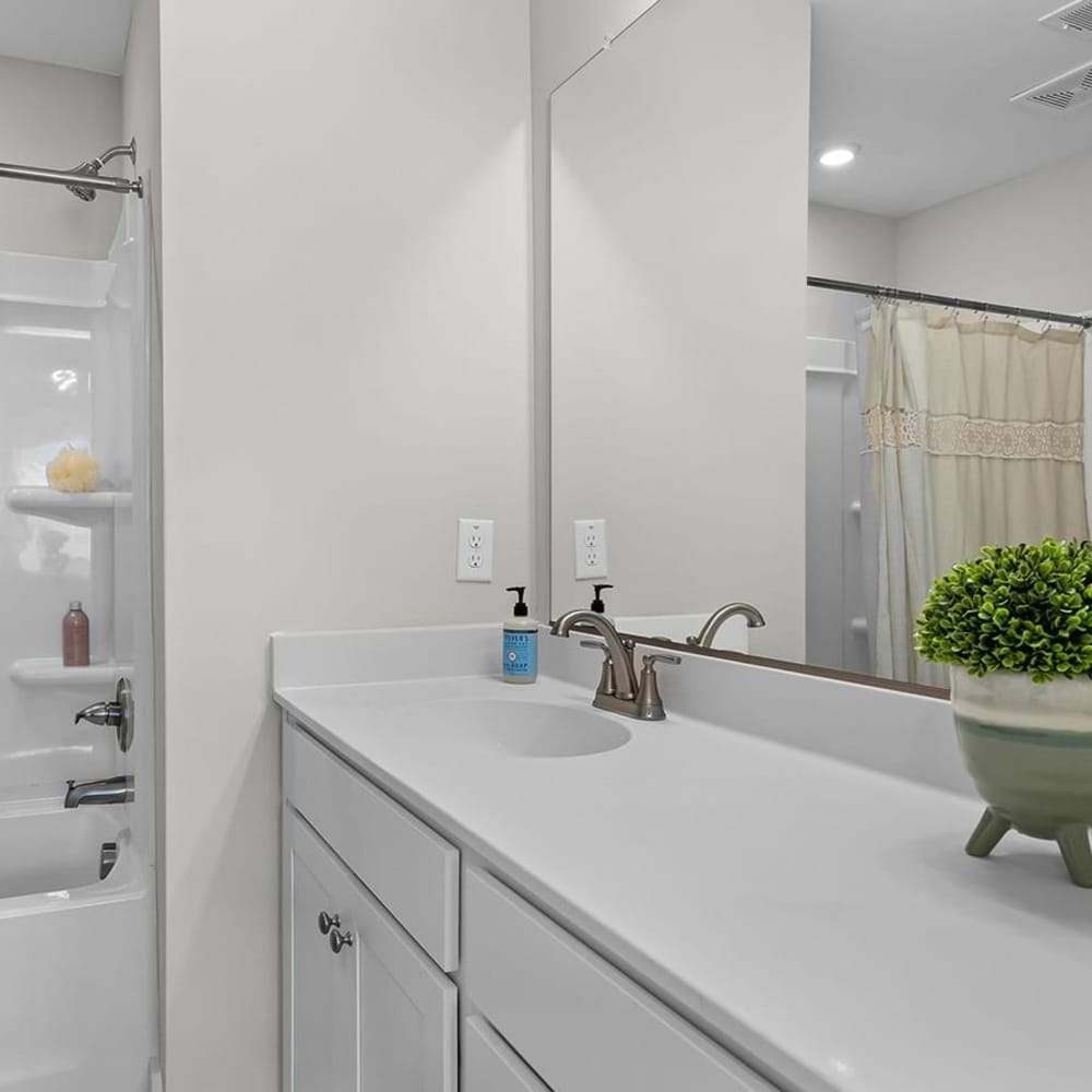 Vanity sink with faucet and mirror at Chamberlain Pines in Summerville, South Carolina