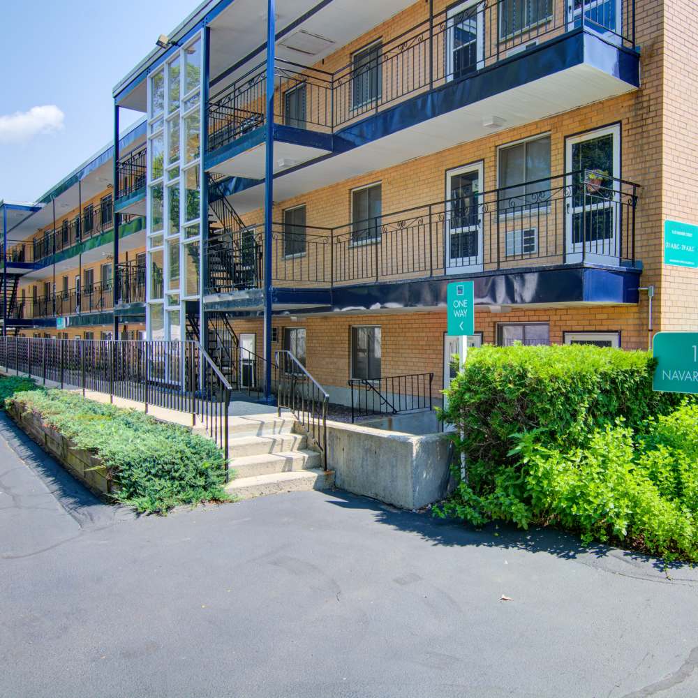Building Exterior at Stony Brook Village in Hyde Park, Massachusetts