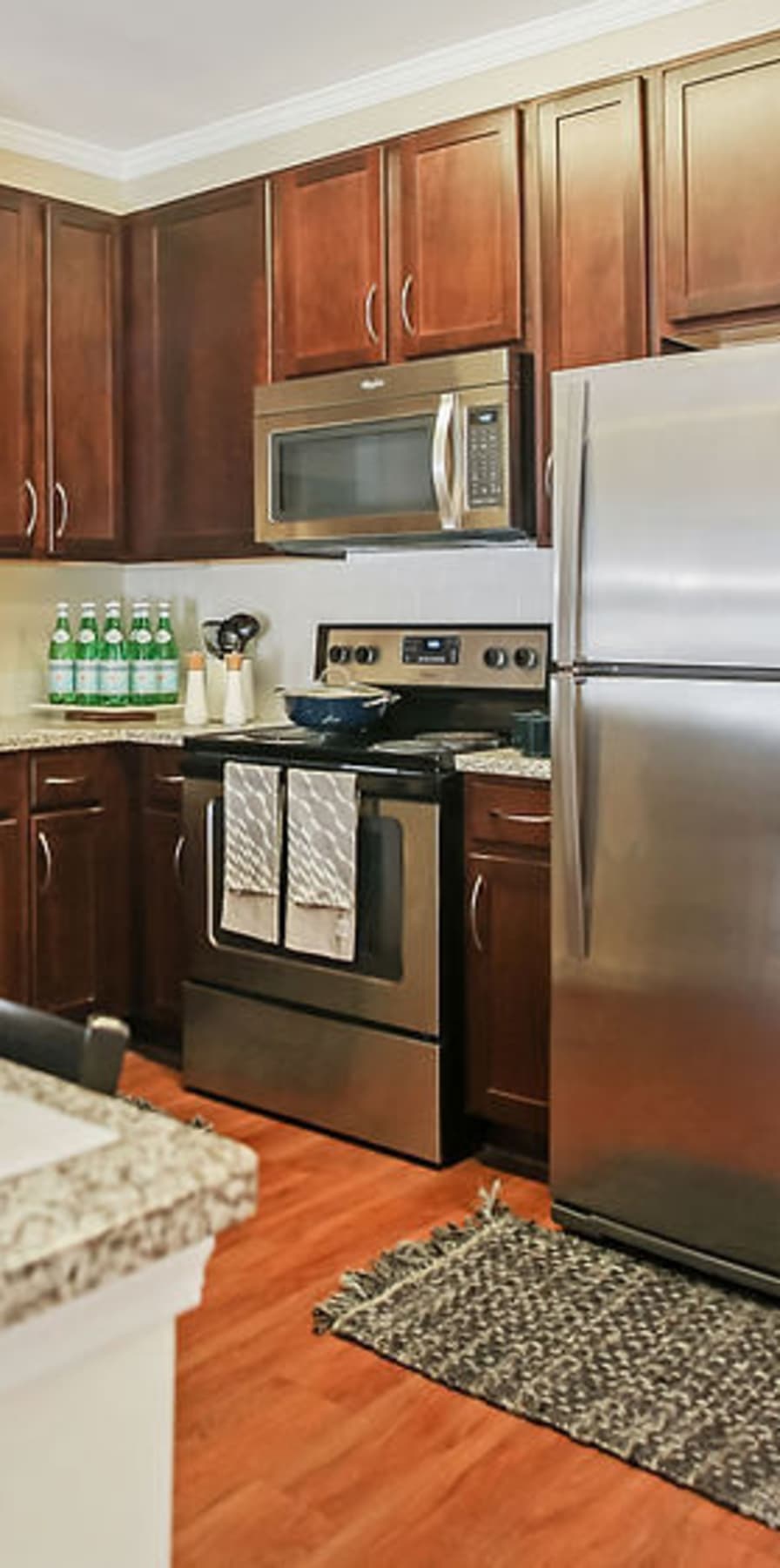 Modern kitchen in a model student apartment at West 22 in Kennesaw, Georgia