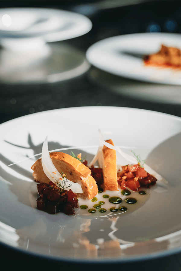 A plate of food at an upscale restaurant near Centra At North Druid Hills in Atlanta, Georgia