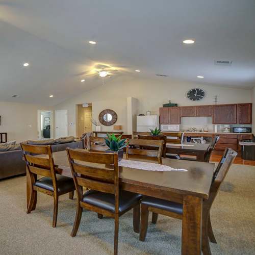 Community common room with a kitchen at Arneman Place in Erie, Pennsylvania