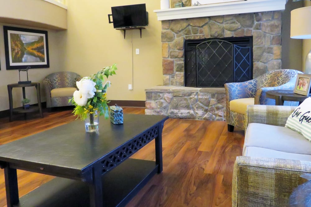 Fireplace at Meadowlark Senior Living in Lebanon, Oregon