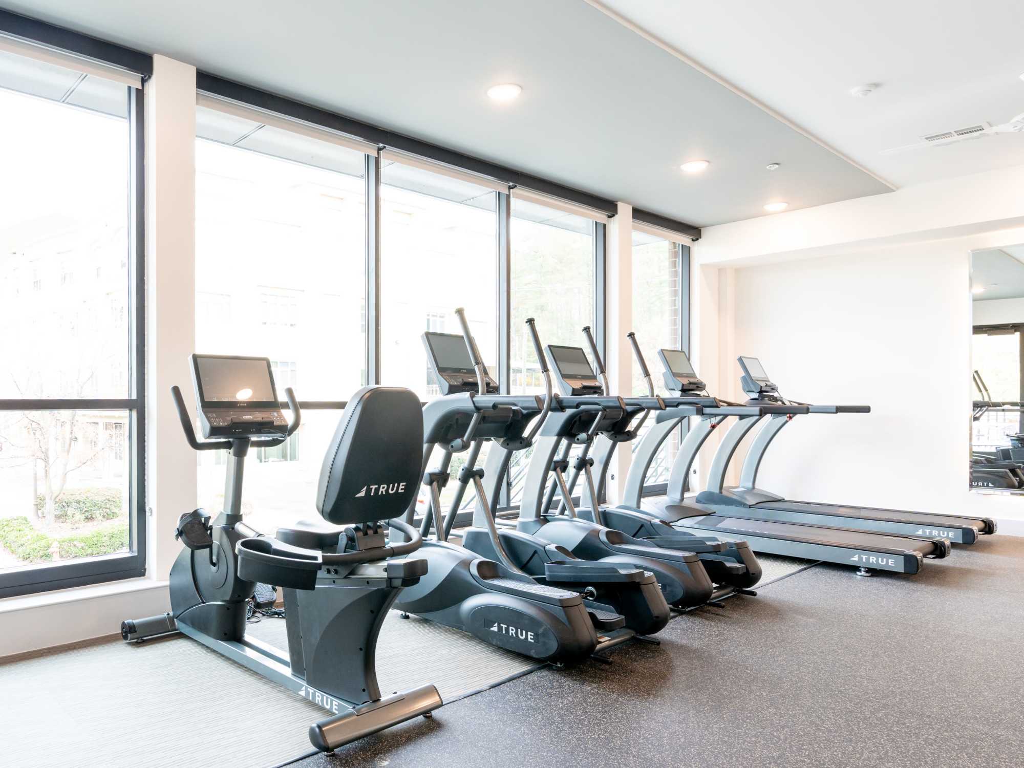 Cardio equipment in the fitness center at Terrazzo in Durham, North Carolina