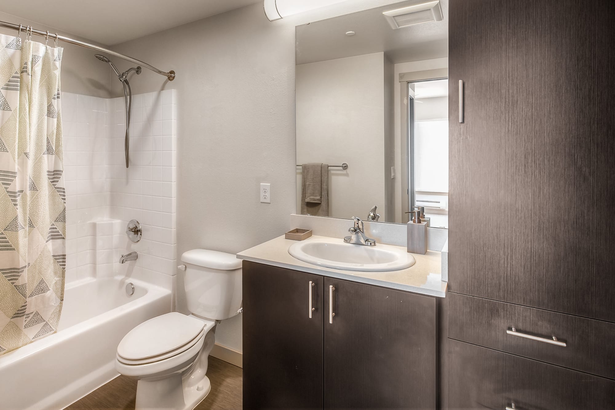 A restroom at Tria Apartments in Newcastle, Washington