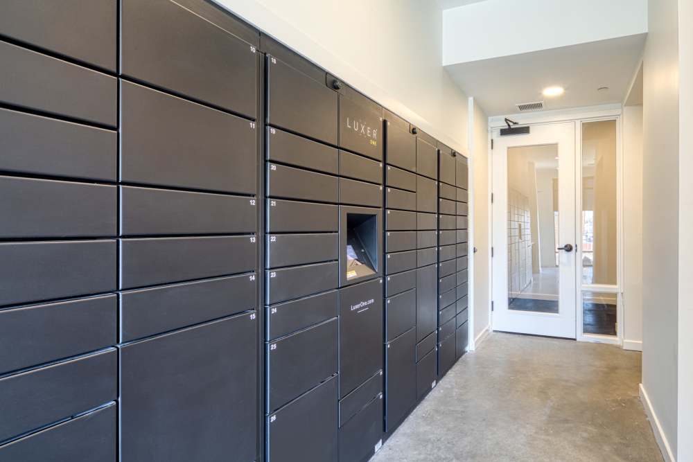 Mail room of a community at Fusion at Neon in Norfolk, Virginia